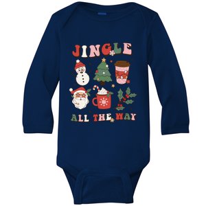 Jingle All The Way Retro Christmas Tree Santa Claus Groovy Cool Gift Baby Long Sleeve Bodysuit