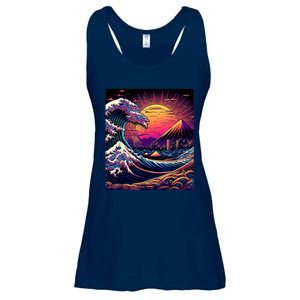 Japanese Art Ukiyoe Style Retrowave Great Wave Off Kanagawa Ladies Essential Flowy Tank