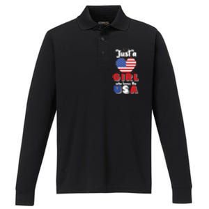 Just A United States Us Flag American 4th Of July Funny Gift Performance Long Sleeve Polo