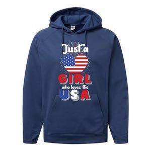 Just A United States Us Flag American 4th Of July Funny Gift Performance Fleece Hoodie