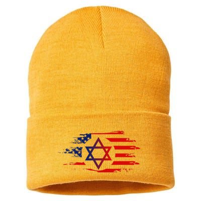 Jewish American Usa Flag With Star Of David Israel Sustainable Knit Beanie