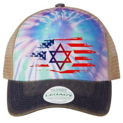 Jewish American Usa Flag With Star Of David Israel Legacy Tie Dye Trucker Hat
