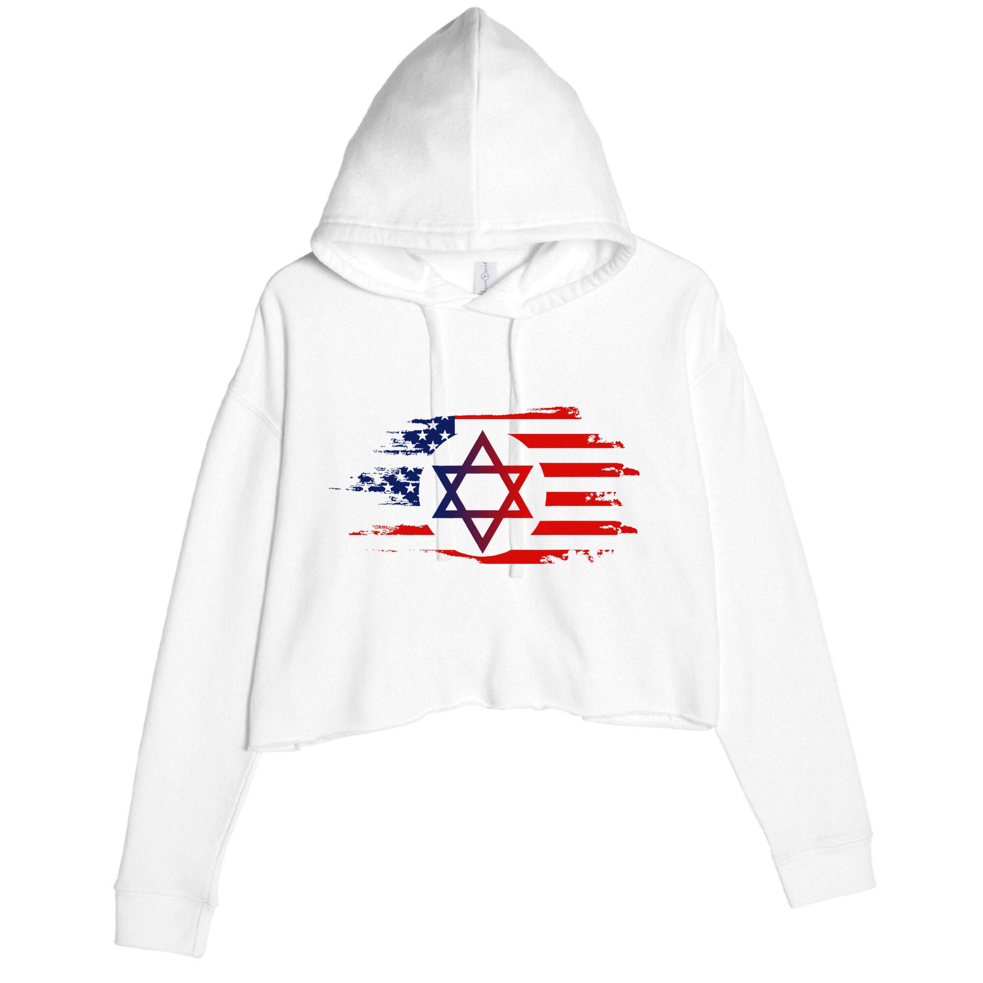 Jewish American Usa Flag With Star Of David Israel Crop Fleece Hoodie