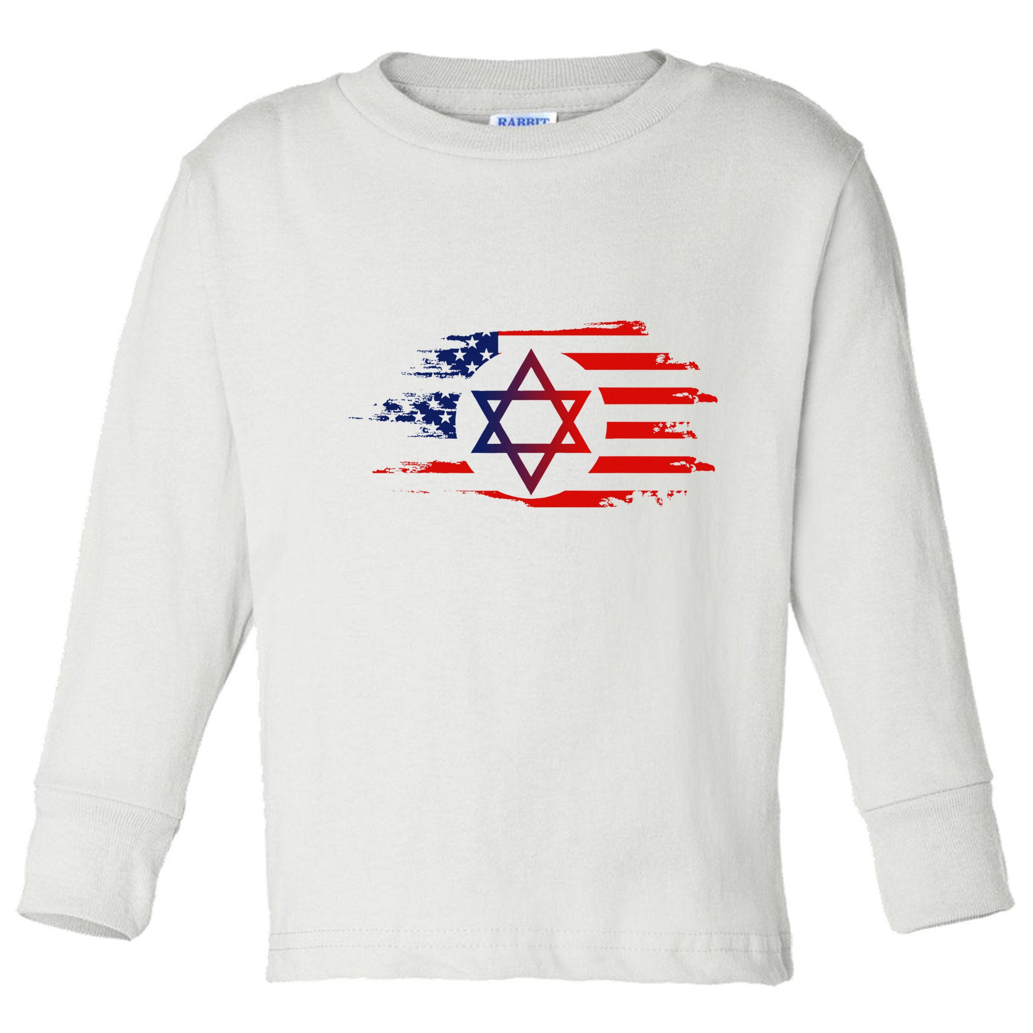 Jewish American Usa Flag With Star Of David Israel Toddler Long Sleeve Shirt