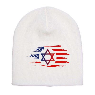 Jewish American Usa Flag With Star Of David Israel Short Acrylic Beanie