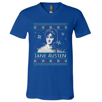 Jane Austen Ugly Christmas Sweater Design Xmas Book Lover Cool Gift V-Neck T-Shirt