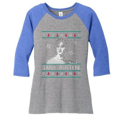 Jane Austen Ugly Christmas Sweater Design Xmas Book Lover Cool Gift Women's Tri-Blend 3/4-Sleeve Raglan Shirt