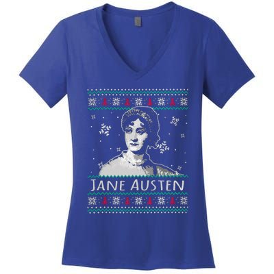 Jane Austen Ugly Christmas Sweater Design Xmas Book Lover Cool Gift Women's V-Neck T-Shirt