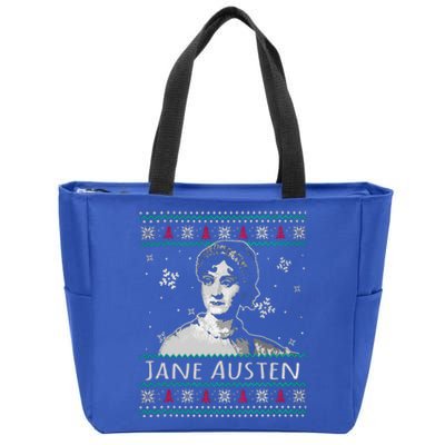 Jane Austen Ugly Christmas Sweater Design Xmas Book Lover Cool Gift Zip Tote Bag