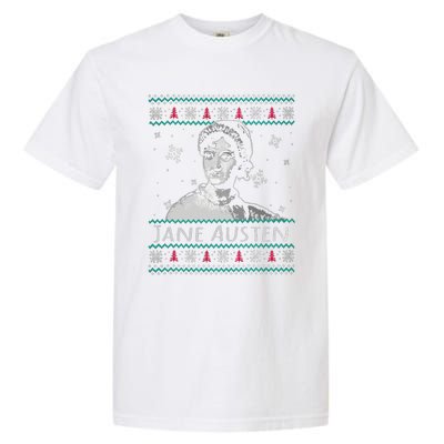 Jane Austen Ugly Christmas Sweater Design Xmas Book Lover Cool Gift Garment-Dyed Heavyweight T-Shirt