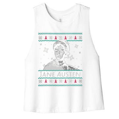 Jane Austen Ugly Christmas Sweater Design Xmas Book Lover Cool Gift Women's Racerback Cropped Tank