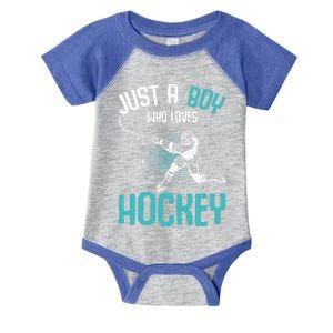 Just A Who Loves Hockey Player Ice Hockey Gift Infant Baby Jersey Bodysuit