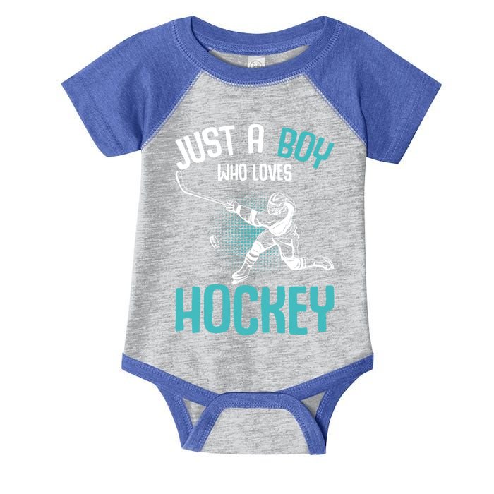 Just A Who Loves Hockey Player Ice Hockey Gift Infant Baby Jersey Bodysuit