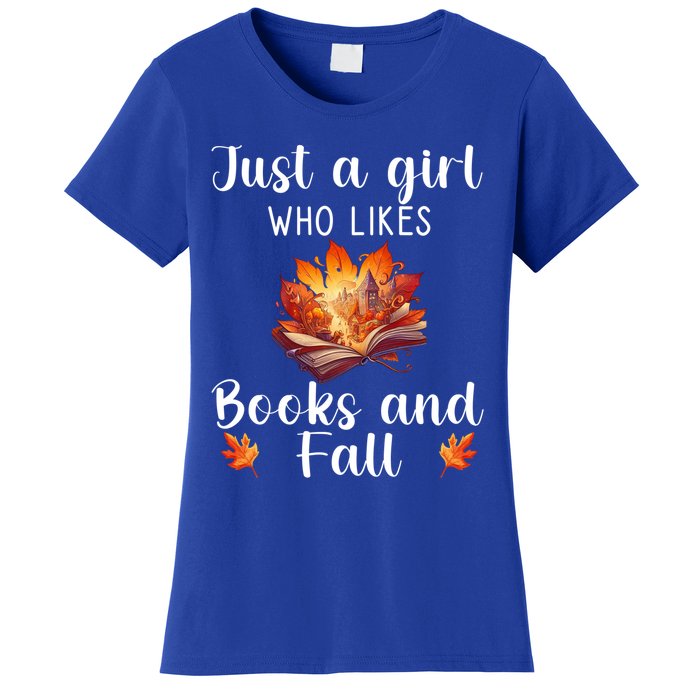 Just A Who Loves Fall And Books Automn Pumpkin Spice Gift Women's T-Shirt