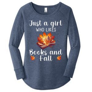 Just A Who Loves Fall And Books Automn Pumpkin Spice Gift Women's Perfect Tri Tunic Long Sleeve Shirt