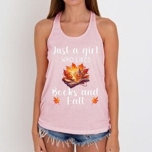 Just A Who Loves Fall And Books Automn Pumpkin Spice Gift Women's Knotted Racerback Tank