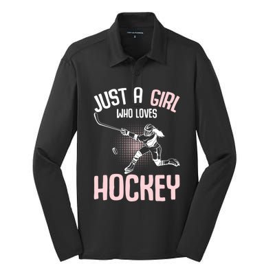 Just A Who Loves Hockey Ice Hockey Gift Silk Touch Performance Long Sleeve Polo