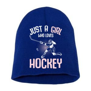 Just A Who Loves Hockey Ice Hockey Gift Short Acrylic Beanie