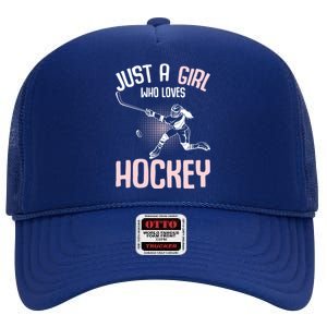 Just A Who Loves Hockey Ice Hockey Gift High Crown Mesh Back Trucker Hat