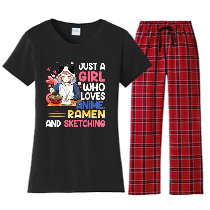 Just A Who Loves Anime Ra And Sketching Japan Anime Women's Flannel Pajama Set