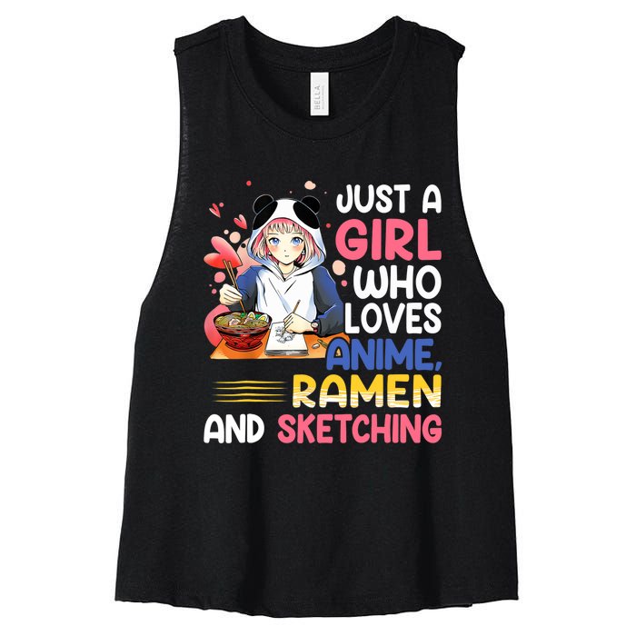 Just A Who Loves Anime Ra And Sketching Japan Anime Women's Racerback Cropped Tank