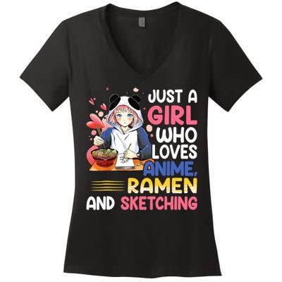 Just A Who Loves Anime Ra And Sketching Japan Anime Women's V-Neck T-Shirt