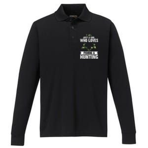 Just A Who Loves Fishing And Hunting Forest Gift Performance Long Sleeve Polo