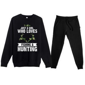 Just A Who Loves Fishing And Hunting Forest Gift Premium Crewneck Sweatsuit Set