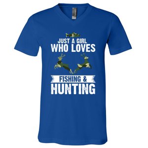 Just A Who Loves Fishing And Hunting Forest Gift V-Neck T-Shirt