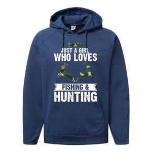 Just A Who Loves Fishing And Hunting Forest Gift Performance Fleece Hoodie