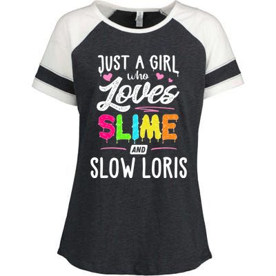 Just A Who Loves Slime And Slow Loris Gift Cute Gift Enza Ladies Jersey Colorblock Tee