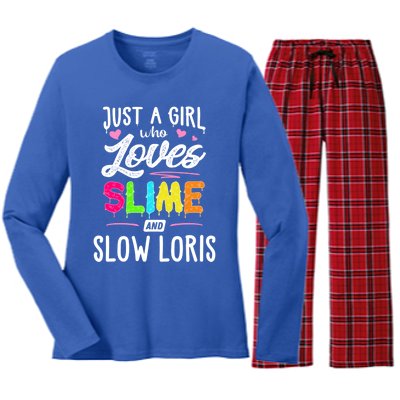 Just A Who Loves Slime And Slow Loris Gift Cute Gift Women's Long Sleeve Flannel Pajama Set 