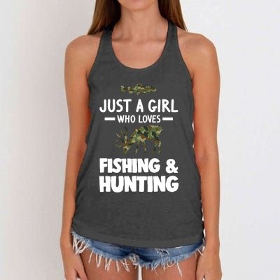 Just A Who Loves Fishing And Hunting Hunt Cool Gift Women's Knotted Racerback Tank