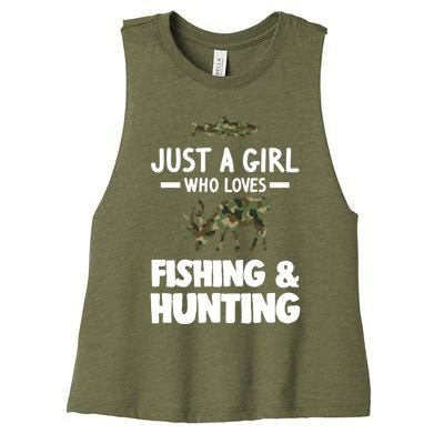 Just A Who Loves Fishing And Hunting Hunt Cool Gift Women's Racerback Cropped Tank