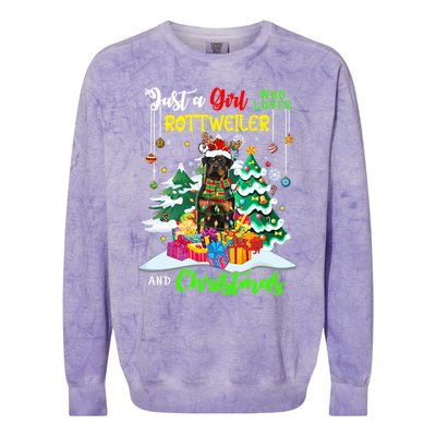 Just A Who Loves Rottweiler And Christmas Santa Dog Cute Gift Colorblast Crewneck Sweatshirt