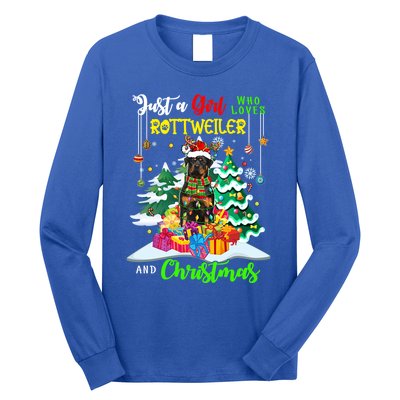 Just A Who Loves Rottweiler And Christmas Santa Dog Cute Gift Long Sleeve Shirt