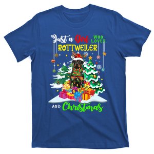 Just A Who Loves Rottweiler And Christmas Santa Dog Cute Gift T-Shirt