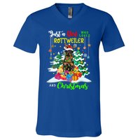 Just A Who Loves Rottweiler And Christmas Santa Dog Cute Gift V-Neck T-Shirt