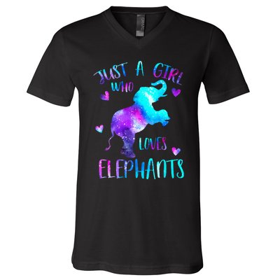 Just A Who Loves Elephants Galaxy Space Elephant Lover V-Neck T-Shirt