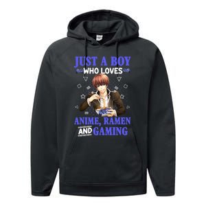 Just A Who Loves Anime Ra And Gaming Funny Boys Gamer Performance Fleece Hoodie