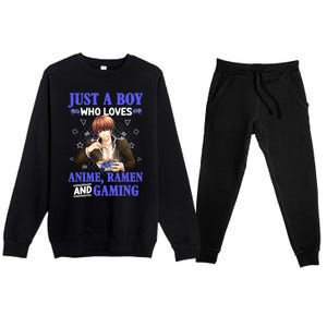 Just A Who Loves Anime Ra And Gaming Funny Boys Gamer Premium Crewneck Sweatsuit Set