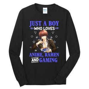 Just A Who Loves Anime Ra And Gaming Funny Boys Gamer Tall Long Sleeve T-Shirt