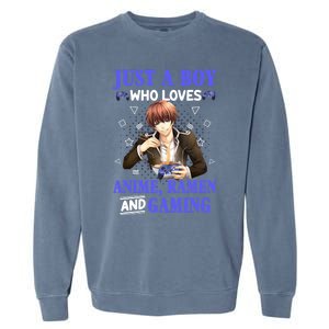 Just A Who Loves Anime Ra And Gaming Funny Boys Gamer Garment-Dyed Sweatshirt