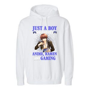 Just A Who Loves Anime Ra And Gaming Funny Boys Gamer Garment-Dyed Fleece Hoodie