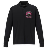 Just A  Who Loves Tractors Performance Long Sleeve Polo