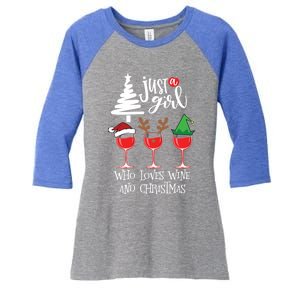 Just A Who Loves Wine And Christmas Gift Women's Tri-Blend 3/4-Sleeve Raglan Shirt