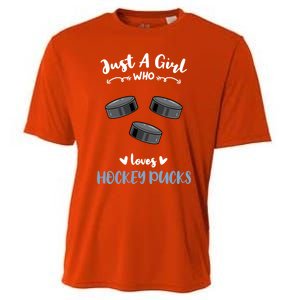 Just A Who Loves Hockey Pucks Gift Cooling Performance Crew T-Shirt