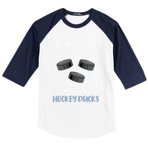 Just A Who Loves Hockey Pucks Gift Baseball Sleeve Shirt