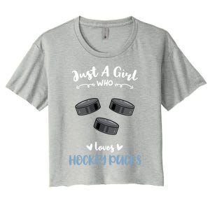 Just A Who Loves Hockey Pucks Gift Women's Crop Top Tee