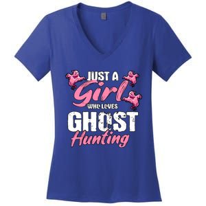 Just A Who Loves Ghost Hunting Gift Ghost Hunting Cool Gift Women's V-Neck T-Shirt